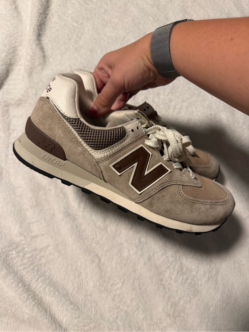 New Balance Unisex Beige and Brown Suede Mesh Sneakers